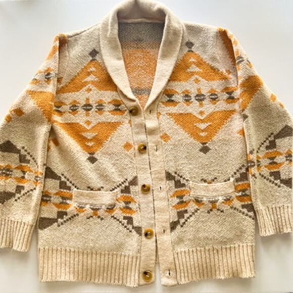 Western Aztec Shawl Collar Cowichan Style Knit Traditional Button Front Sz L - Picture 1 of 13
